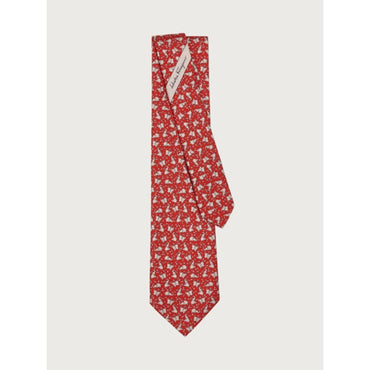 Elephant Print Silk Tie - Red
