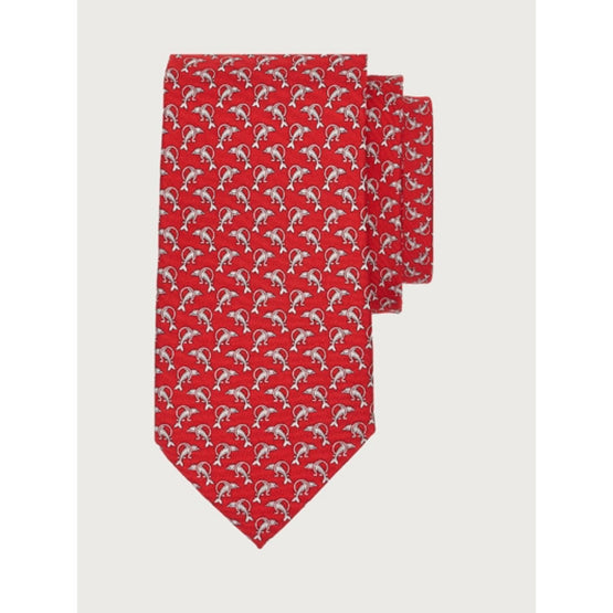 Dolphin Print Silk Tie - Red