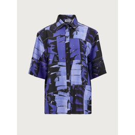 Palm Print Short Sleeved Shirt - Black/Bleached Denim