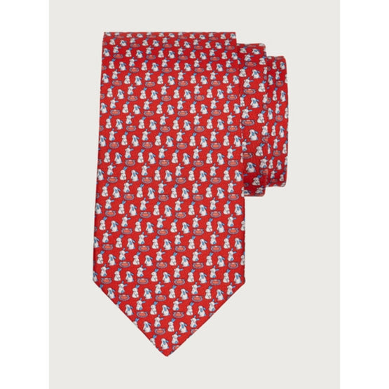 Rabbits Print Silk Tie - Red