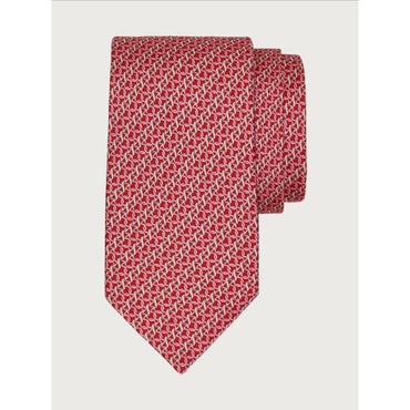 Gancini Print Silk Tie - Men - Red