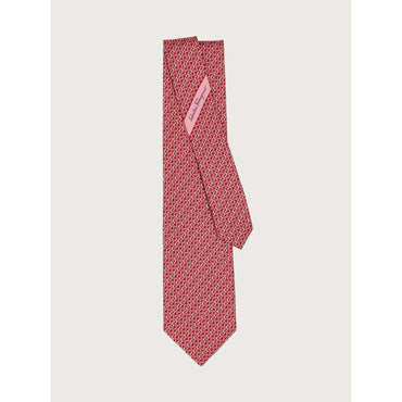 Gancini Print Silk Tie - Men - Red