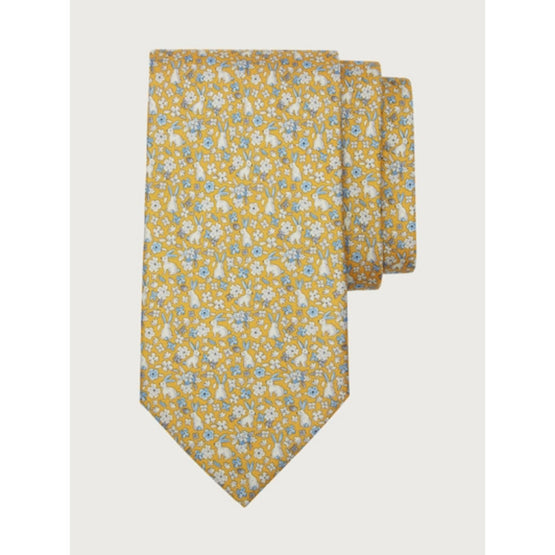 Rabbit Print Silk Tie - Yellow