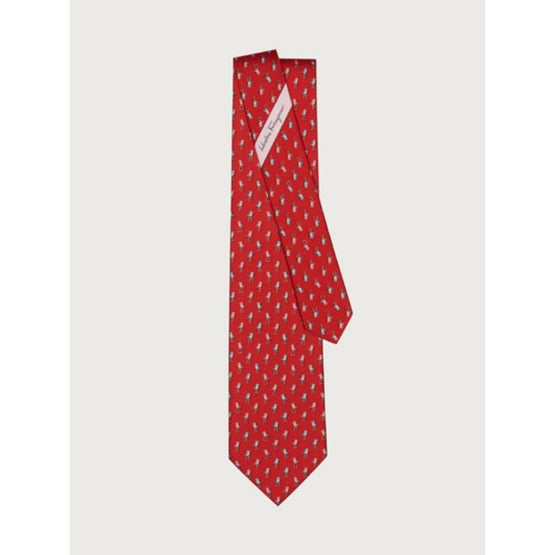 Parrot Print Silk Tie - Red