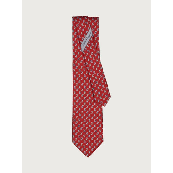 Puppy Print Silk Tie - Red