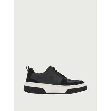 Gancini Sneaker - Calfskin And Kid Suede - Black