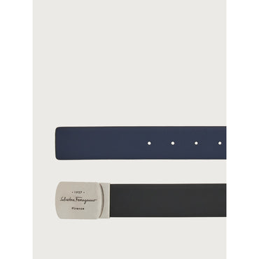 Reversible And Adjustable Belt - Calfskin - Black/Navy Blue
