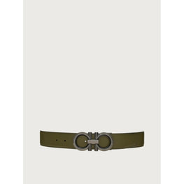 Reversible And Adjustable Gancini Belt - Black/Olive Green