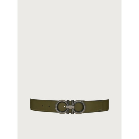 Reversible And Adjustable Gancini Belt - Black/Olive Green