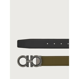 Reversible And Adjustable Gancini Belt - Black/Olive Green