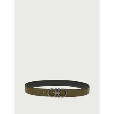 Reversible And Adjustable Gancini Belt - Black/Olive Green