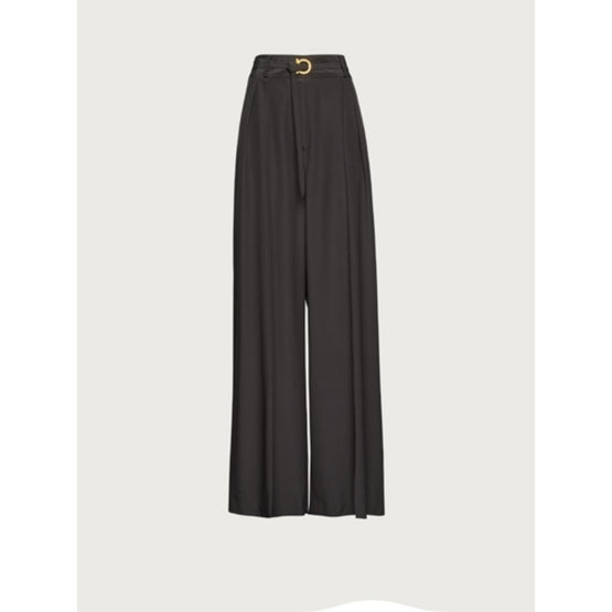 Wide Leg Silk Trousers - Black