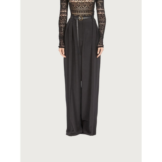 Wide Leg Silk Trousers - Black