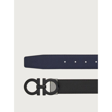 Reversible And Adjustable Gancini Belt - Men - Black/Navy Blue