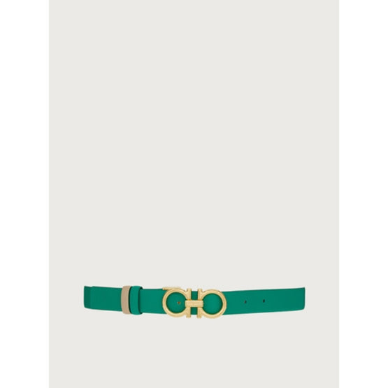 Reversible And Adjustable Gancini Belt - Emerald/Daino