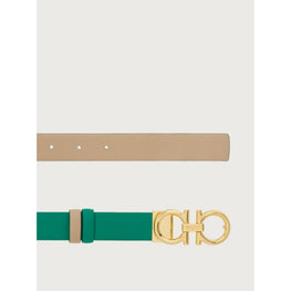 Reversible And Adjustable Gancini Belt - Emerald/Daino