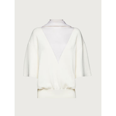 Sweater With Inlay - 100% Cashmere - White