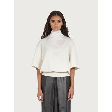 Sweater With Inlay - 100% Cashmere - White
