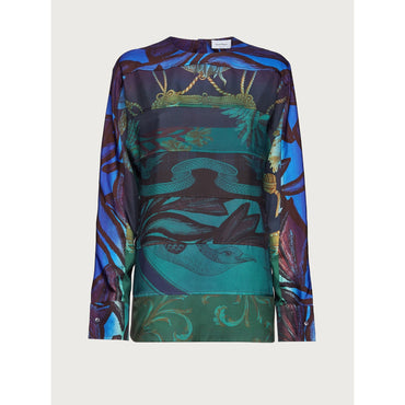 Hand-Printed Silk Shirt - Ladies - Plum