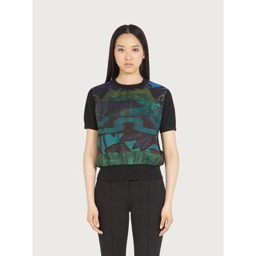 Silk Insert Knitted Top - Ladies - Black