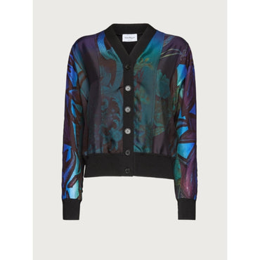 Silk Insert Knitted Cardigan - Black