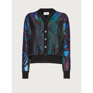 Silk Insert Knitted Cardigan - Ladies - Black