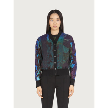 Silk Insert Knitted Cardigan - Ladies - Black