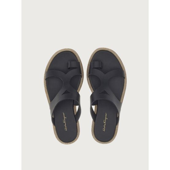 Thong Sandals with Chain Detail - Black