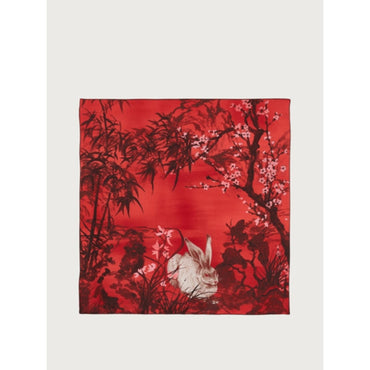 Rabbit Print Silk Foulard - Red