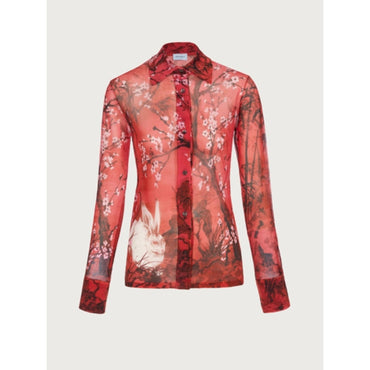 Rabbit Print Silk Shirt - Red