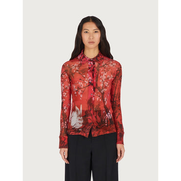 Rabbit Print Silk Shirt - Ladies - Red
