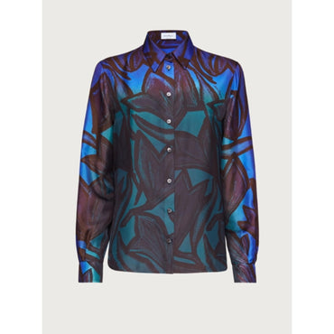 Tulipani Print Silk Shirt - Plum