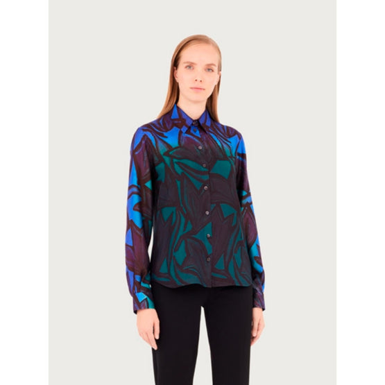 Tulipani Print Silk Shirt - Plum