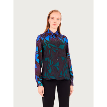 Tulipani Print Silk Shirt - 100% Silk - Plum