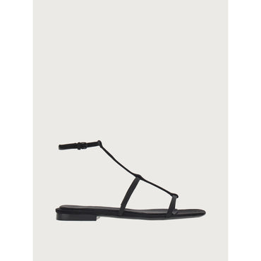 Flat Sandal With Squared Toe - Viscose Satin And Silk - Black/White