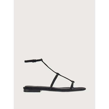 Flat Sandal With Squared Toe - Ladies - Black/White