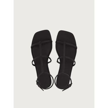 Flat Sandal With Squared Toe - Viscose Satin And Silk - Black/White