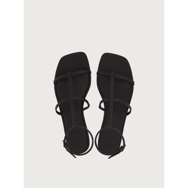 Flat Sandal With Squared Toe - Ladies - Black/White