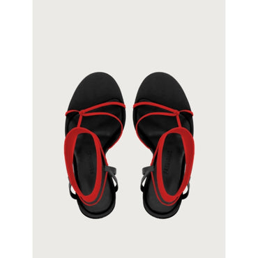 Sandals with Stiletto Heel - Black/Flame Red