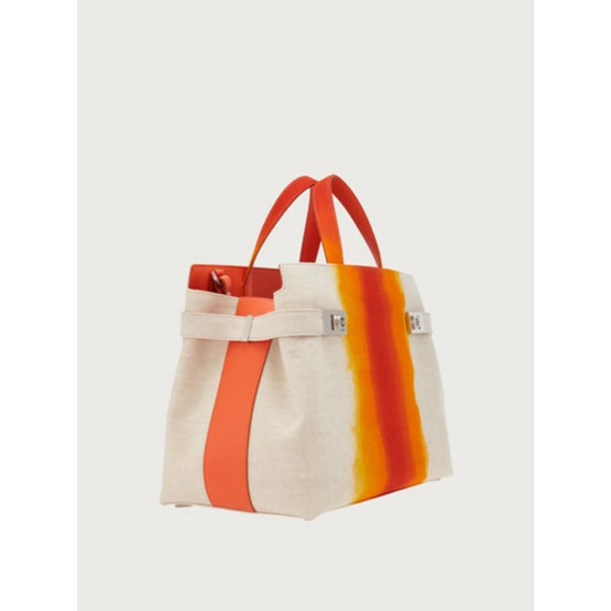 Canvas Tote Bag with Airbrushing - Natural/Orange