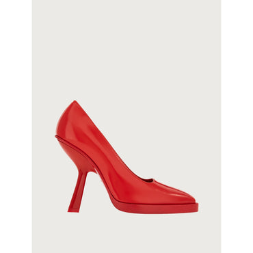 Pumps With Shaped Heel - Calfskin - Flame Red