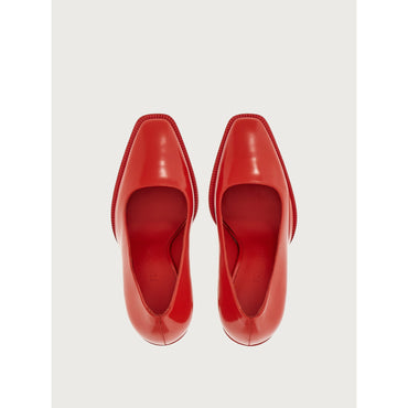 Pumps With Shaped Heel - Calfskin - Flame Red