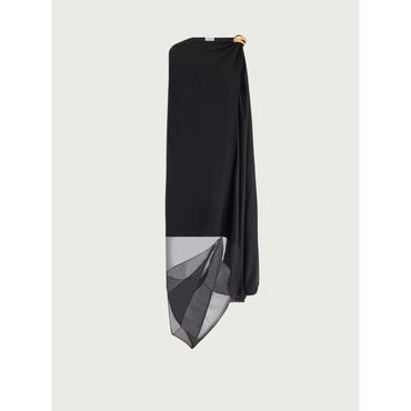 Asymmetric Dress With Organza - Ladies - Black