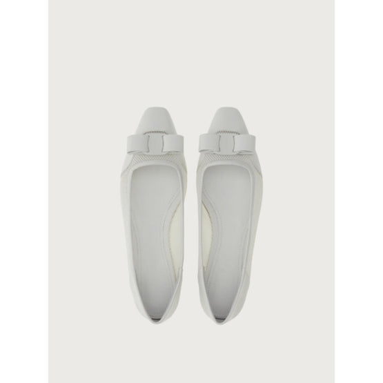 Bi-Material Ballet Flatss with Vara Bow - Optic White