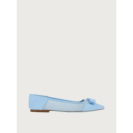 Bi-Material Ballet Flatss with Vara Bow - Sky Blue