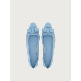 Bi-Material Ballet Flatss with Vara Bow - Sky Blue