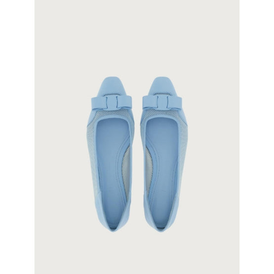 Bi-Material Ballet Flatss with Vara Bow - Sky Blue