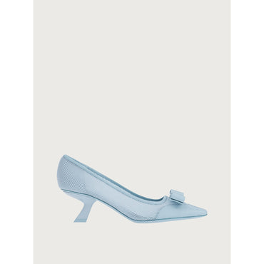Bi-Material Pumps With Vara Bow - Plongé Nappa And Technical Mesh - Sky Blue