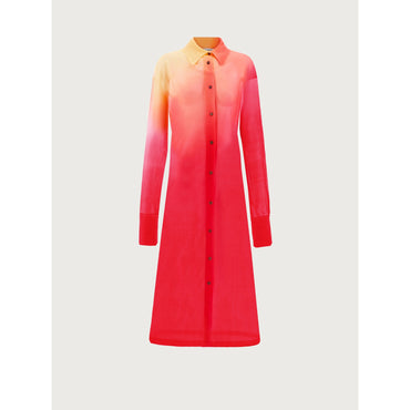 Long Button-Down Shirt Dress - 95% Silk, 5% Polyamide - Orange/Red