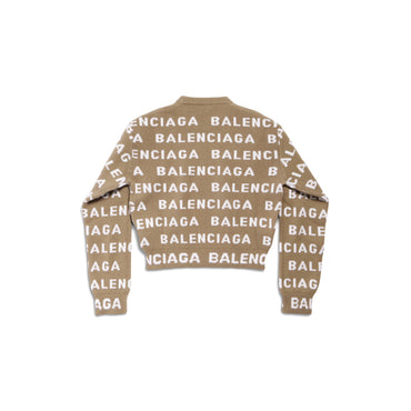Cropped Sweater - Dark Beige/White